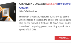 各自价位最好的两款游戏CPU！AMD 7800X3D、9950X3D降至历史低价